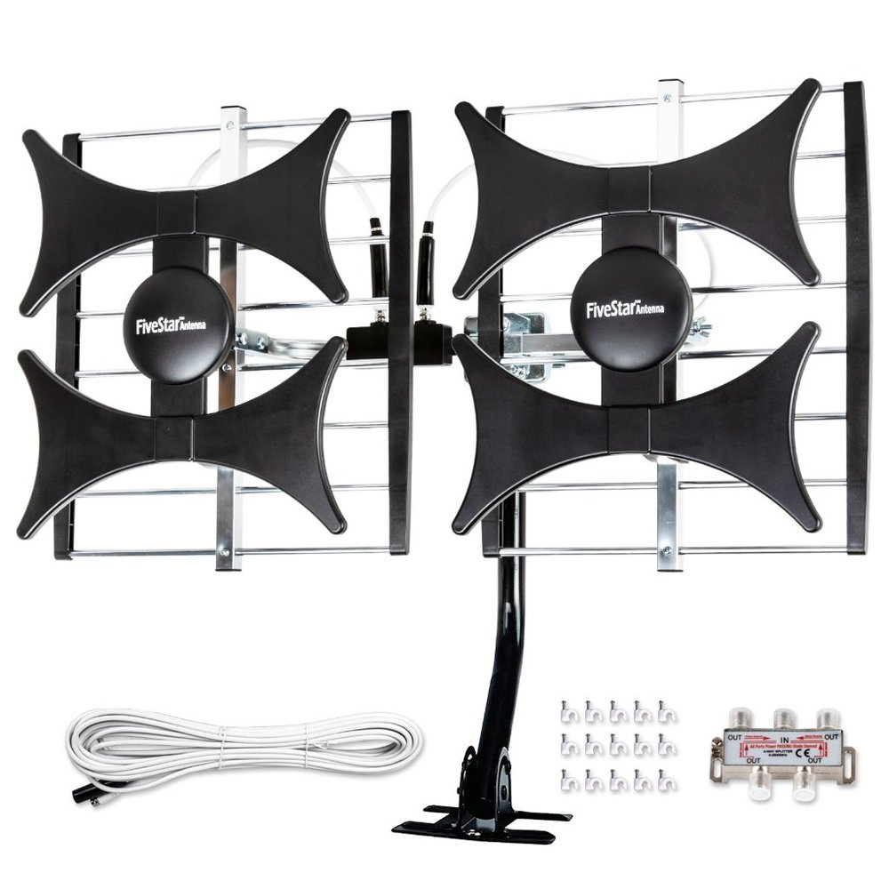 Multi-Directional 4V HDTV Antenna with Installation Kit and Mounting Pole